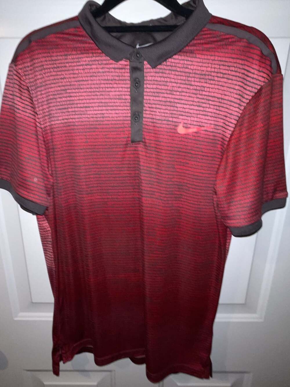 Nike Advantage Graphic Polo Size M Red Black Dri-Fit Short Sleeve